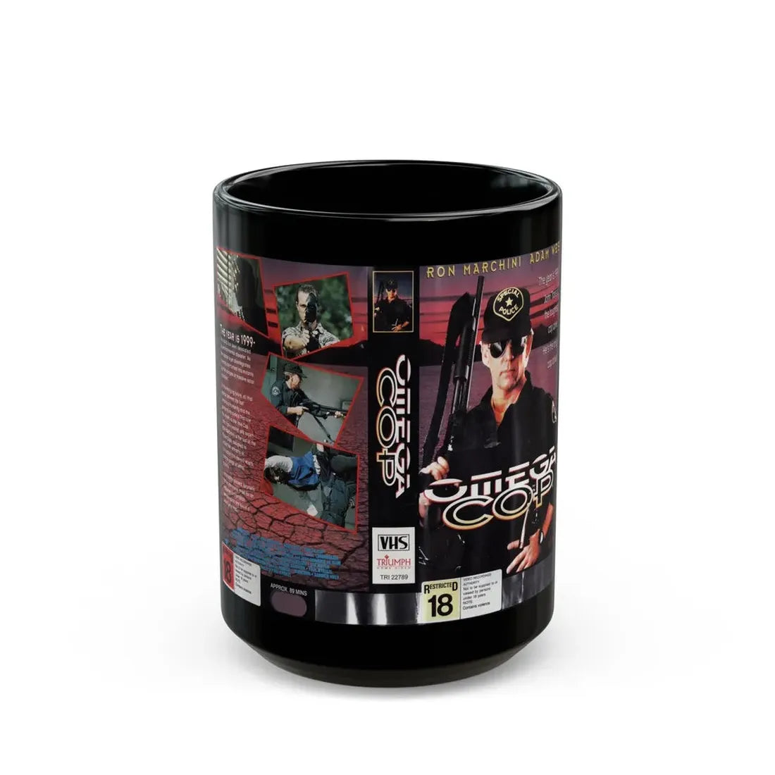 OMEGA COP RON MARCHINI (VHS COVER) - Black Coffee Mug 15oz - Go Mug Yourself