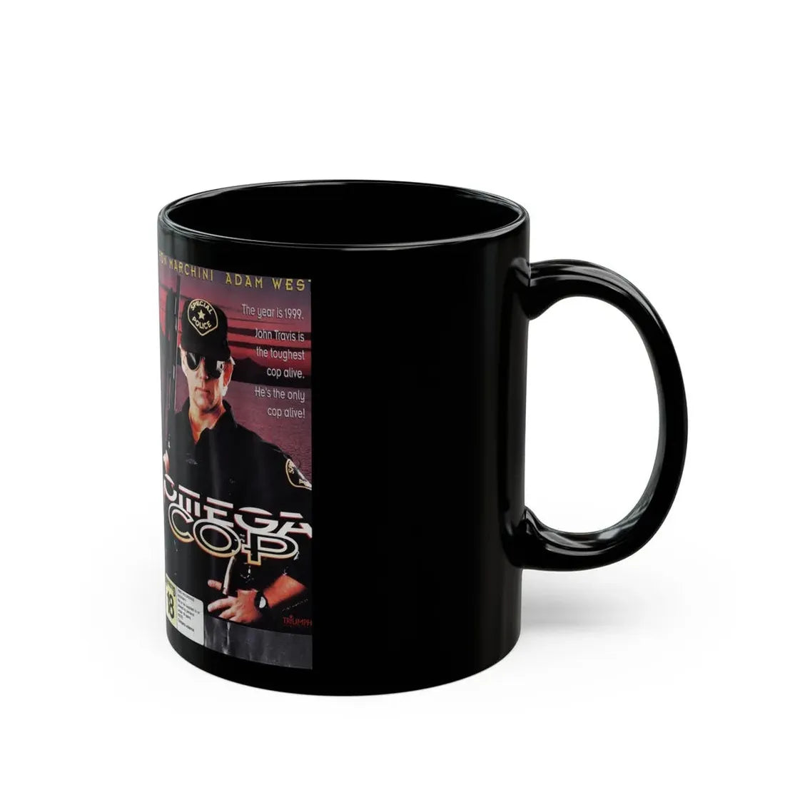 OMEGA COP RON MARCHINI (VHS COVER) - Black Coffee Mug - Go Mug Yourself