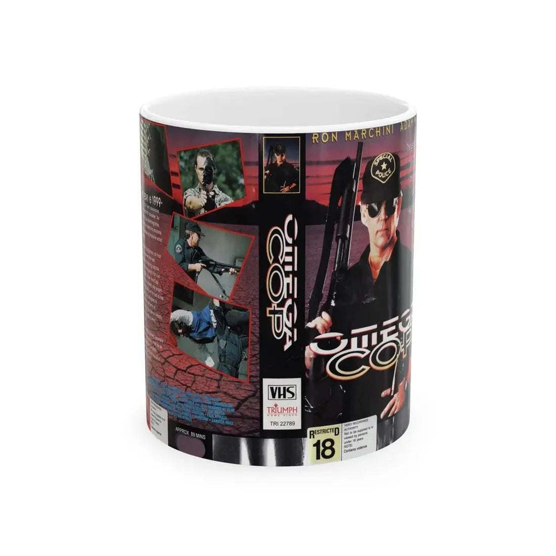 OMEGA COP RON MARCHINI (VHS COVER) - White Coffee Mug 11oz - Go Mug Yourself