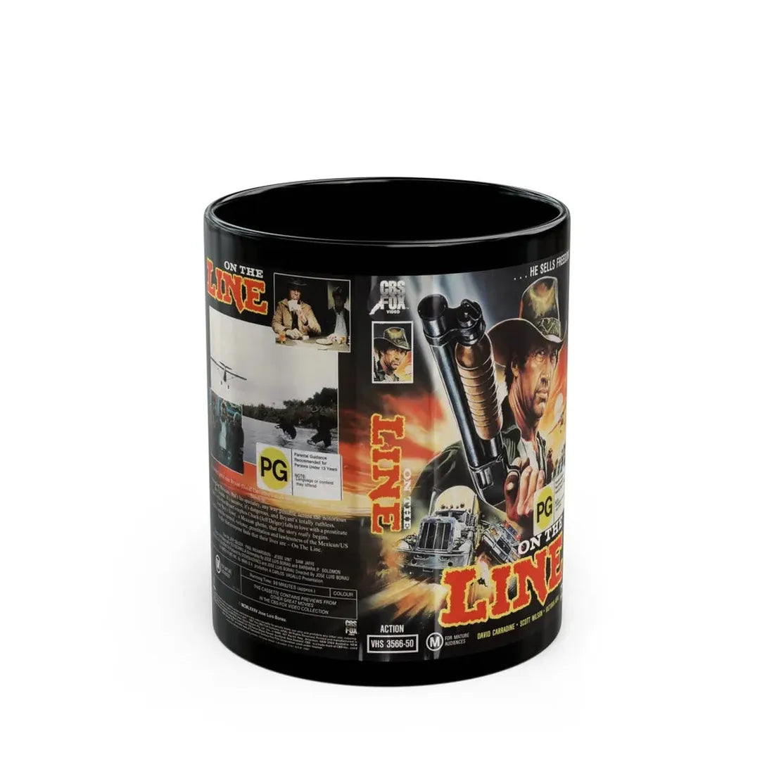 ON THE LINE DAVID CARADINE (VHS COVER) - Black Coffee Mug 11oz - Go Mug Yourself