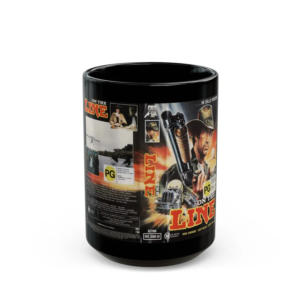 ON THE LINE DAVID CARADINE (VHS COVER) - Black Coffee Mug-15oz-Go Mug Yourself