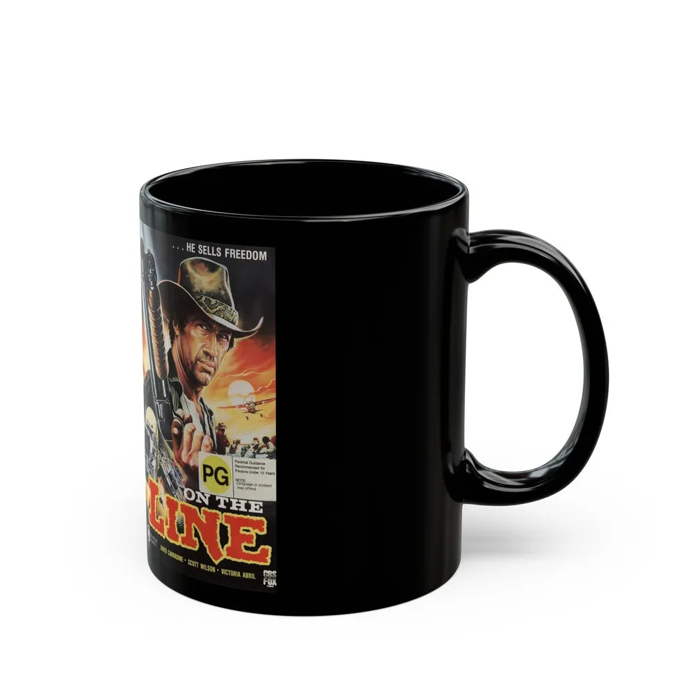 ON THE LINE DAVID CARADINE (VHS COVER) - Black Coffee Mug-Go Mug Yourself