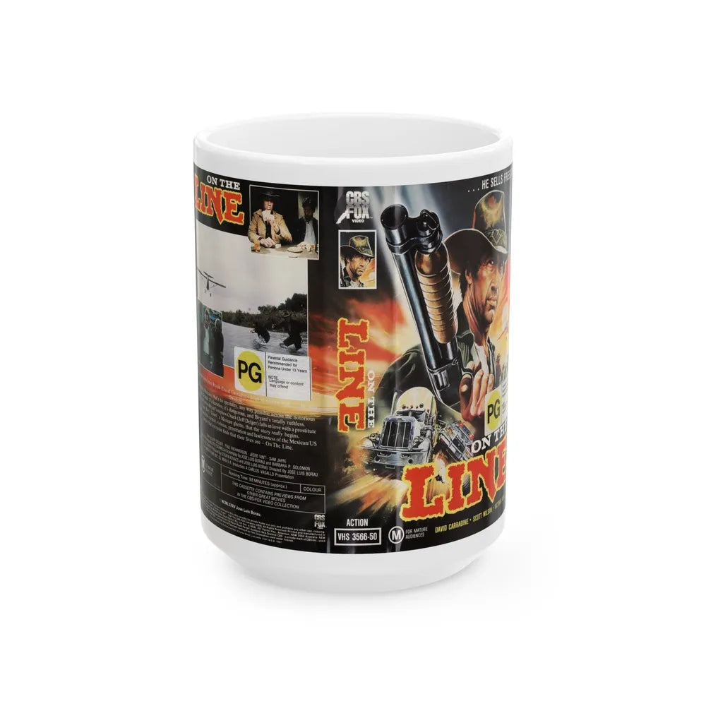 ON THE LINE DAVID CARADINE (VHS COVER) - White Coffee Mug-15oz-Go Mug Yourself