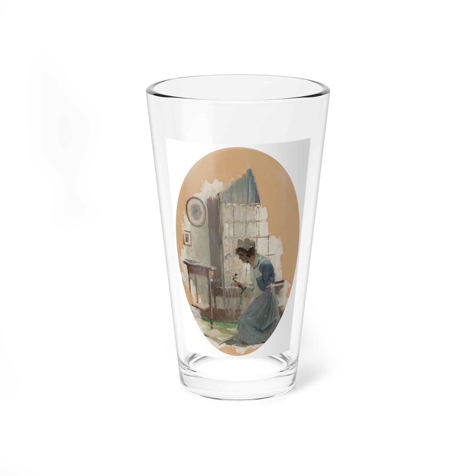 On the Phone, Harper's Bazar interior illustration, circa December 1919 (Magazine Illustration) Pint Glass 16oz-16oz-Go Mug Yourself