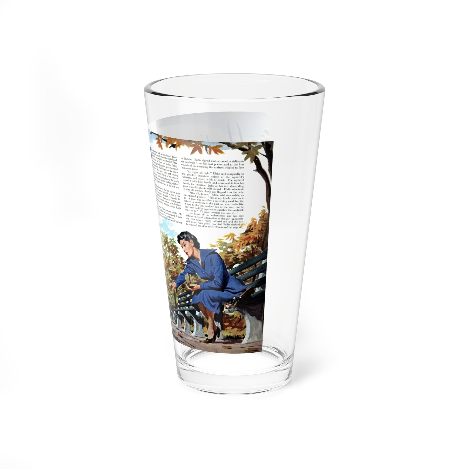 Once Upon a Park Bench, Redbook, September 1950 (Magazine Illustration) Pint Glass 16oz-Go Mug Yourself