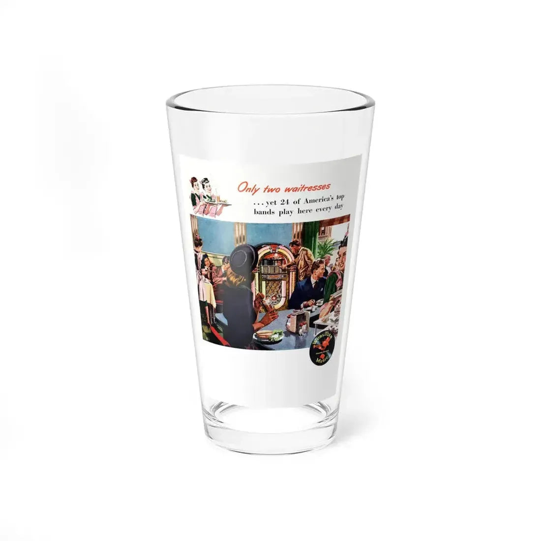 Only two waitresses, Wurlitzer adv,t Collier's, September 21, 1946 (Magazine Illustration) Pint Glass 16oz 16oz - Go Mug Yourself