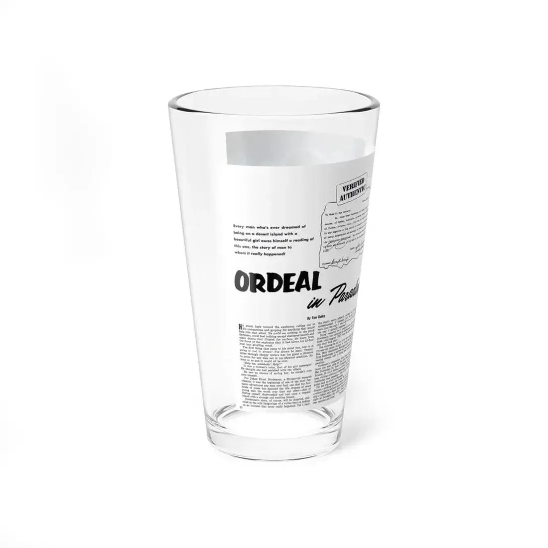 Ordeal in Paradise, Bluebook for Men, February 1961 (Magazine Illustration) Pint Glass 16oz - Go Mug Yourself