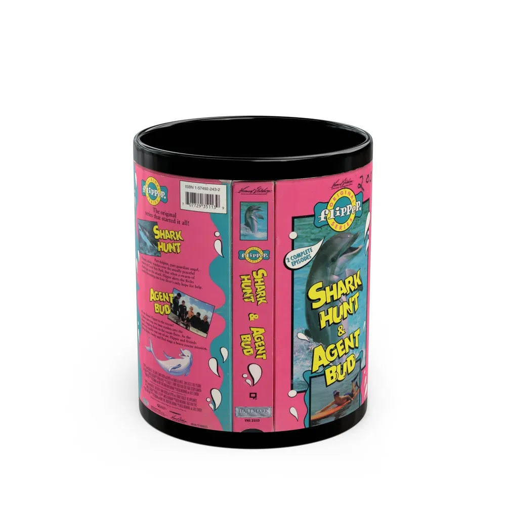 ORIGINAL FLIPPER SERIES SHARK HUNT AND AGENT BUD (VHS COVER) - Black Coffee Mug-11oz-Go Mug Yourself