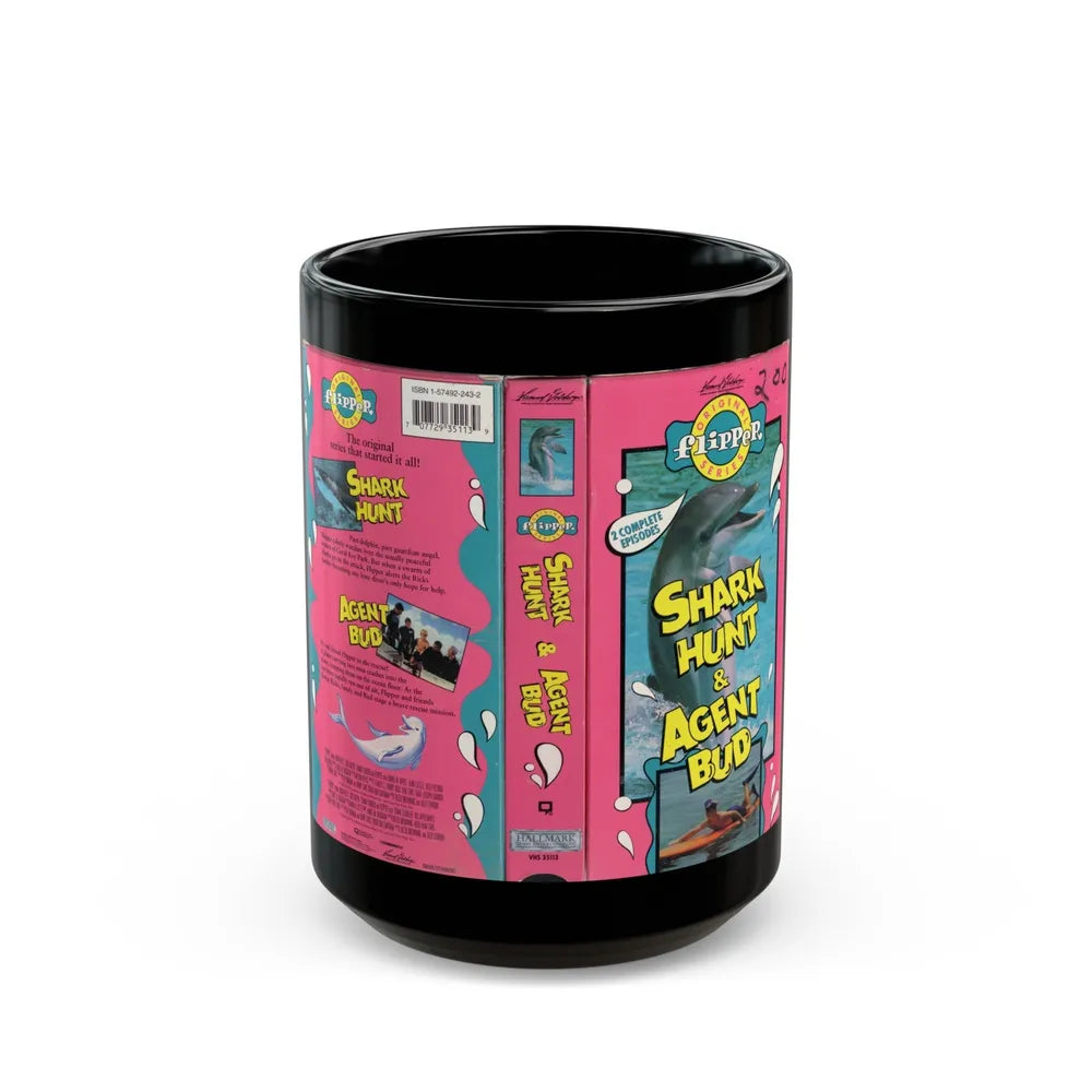 ORIGINAL FLIPPER SERIES SHARK HUNT AND AGENT BUD (VHS COVER) - Black Coffee Mug-15oz-Go Mug Yourself