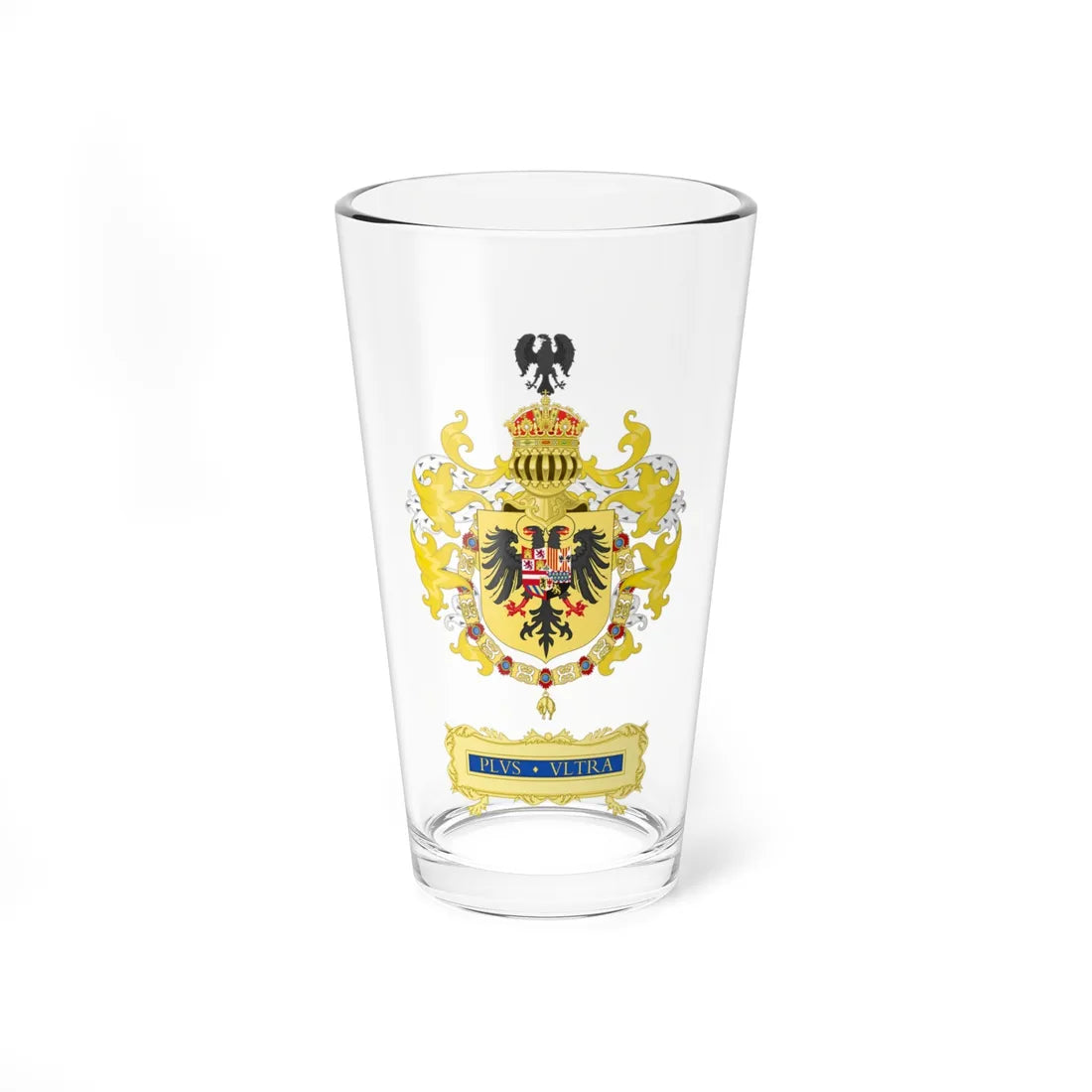 Ornamented Coat of Arms of Charles I of Spain Charles V as Holy Roman Emperor 1530-1556 (Spain) (Coat of Arms) Pint Glass 16oz 16oz - Go Mug Yourself