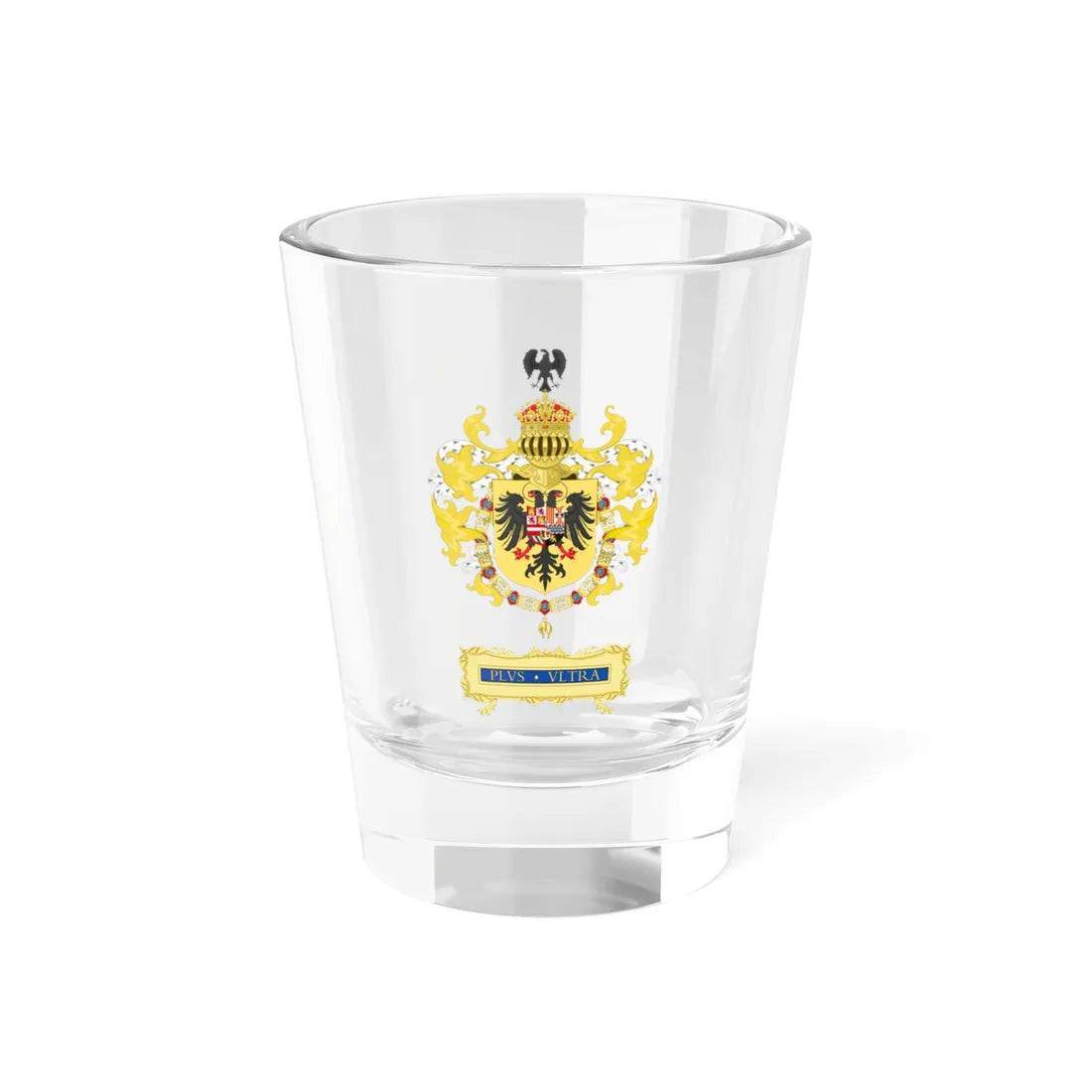Ornamented Coat of Arms of Charles I of Spain Charles V as Holy Roman Emperor 1530-1556 (Spain) (Coat of Arms) Shot Glass 1.5oz 1.5oz - Go Mug Yourself