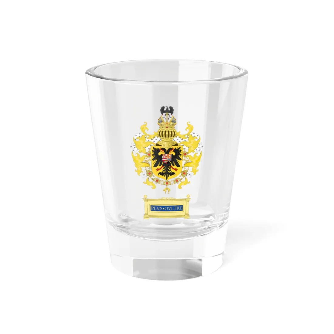 Ornamented Coat of Arms of Charles V as Holy Roman Emperor Charles I as King of Spain (Germany) (Coat of Arms) Shot Glass 1.5oz 1.5oz - Go Mug Yourself