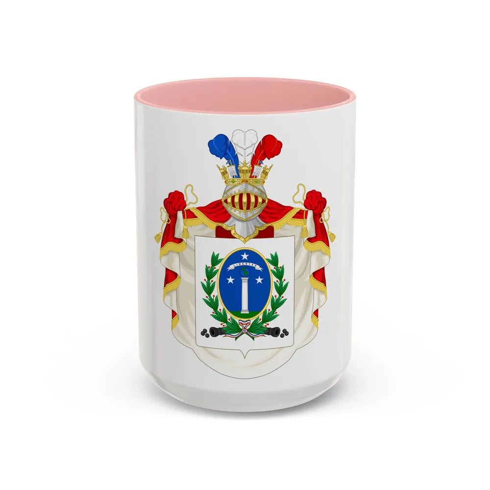 Ornamented Coat of Arms of Chile (1819-1834) Cerro Castillo Version - Accent Coffee Mug 15oz Pink - Go Mug Yourself