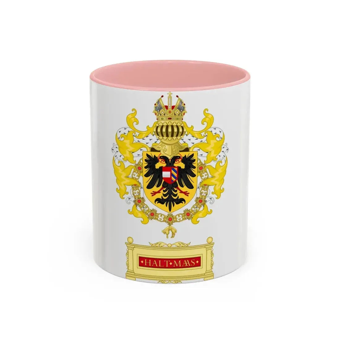 Ornamented Coat of Arms of Maximilian I, Holy Roman Emperor - Accent Coffee Mug 11oz Pink - Go Mug Yourself