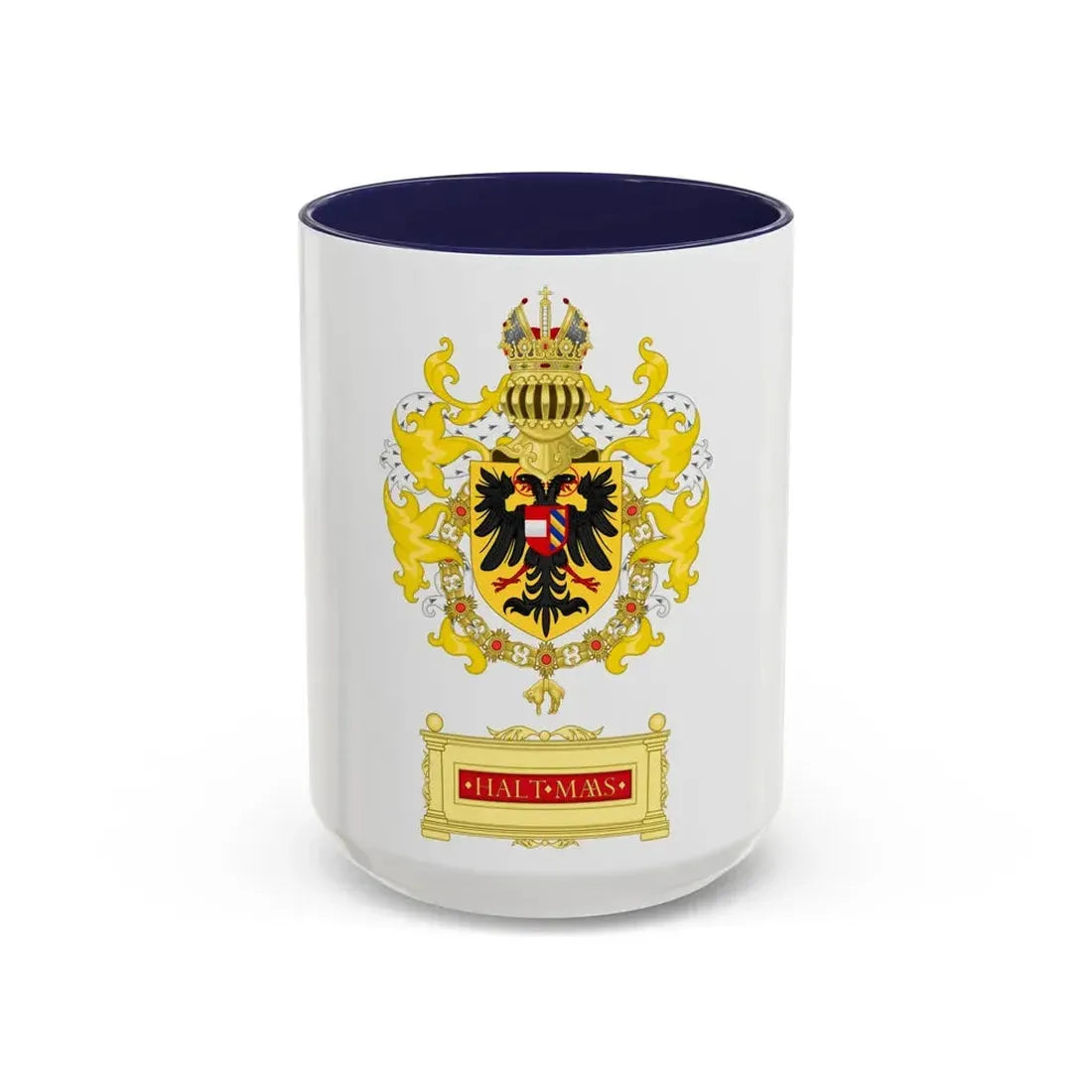 Ornamented Coat of Arms of Maximilian I, Holy Roman Emperor - Accent Coffee Mug 15oz Navy - Go Mug Yourself