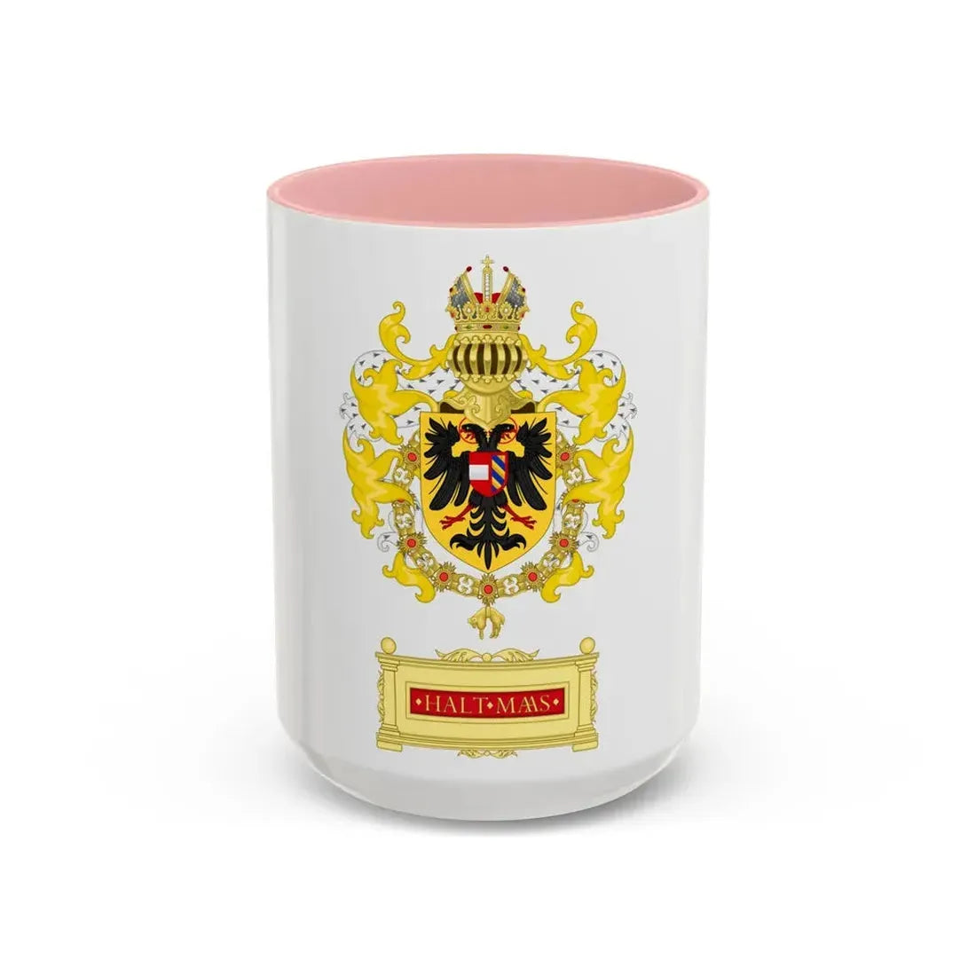 Ornamented Coat of Arms of Maximilian I, Holy Roman Emperor - Accent Coffee Mug 15oz Pink - Go Mug Yourself