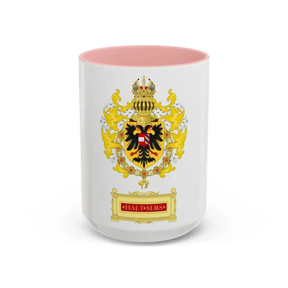 Ornamented Coat of Arms of Maximilian I, Holy Roman Emperor - Accent Coffee Mug 15oz Pink - Go Mug Yourself