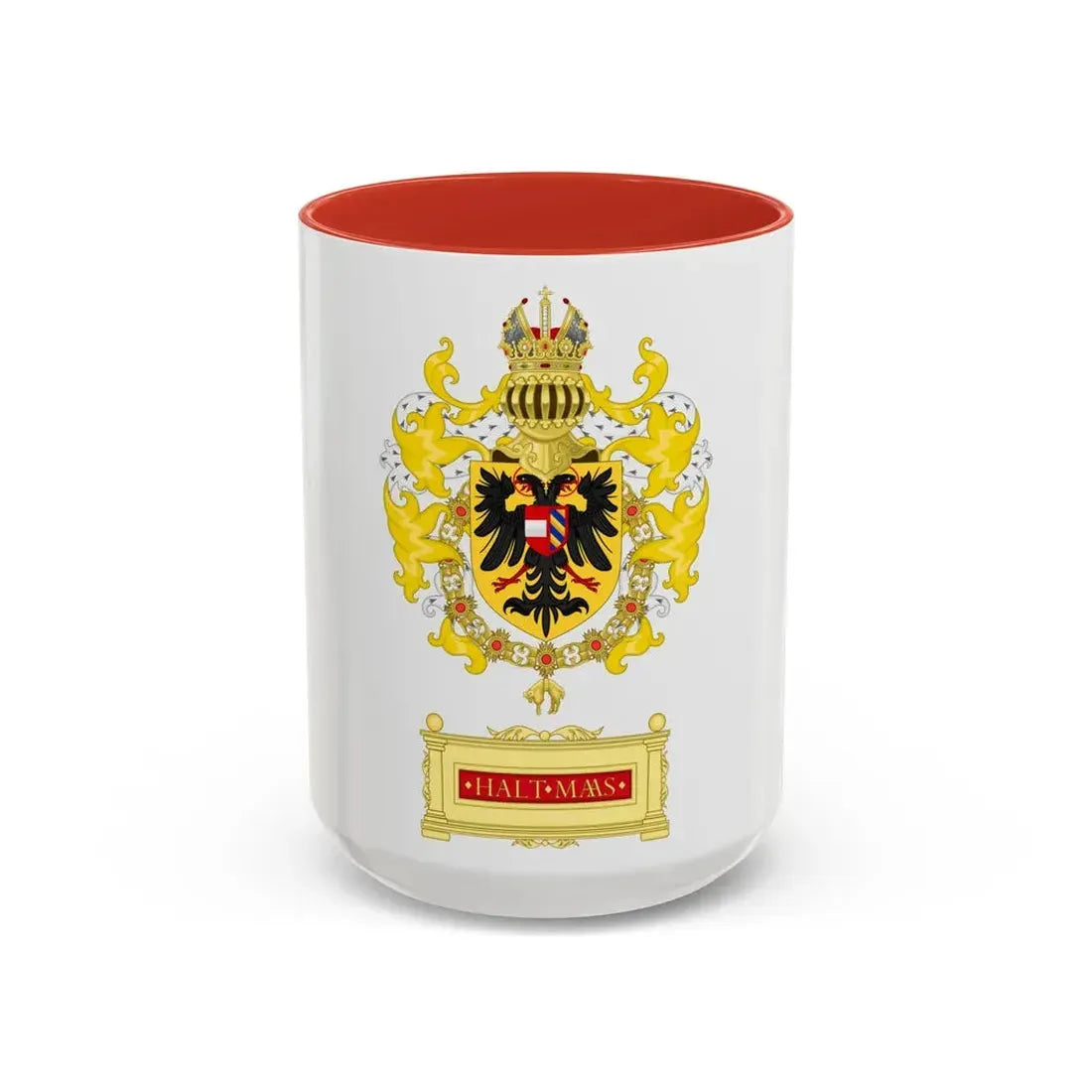Ornamented Coat of Arms of Maximilian I, Holy Roman Emperor - Accent Coffee Mug 15oz Red - Go Mug Yourself