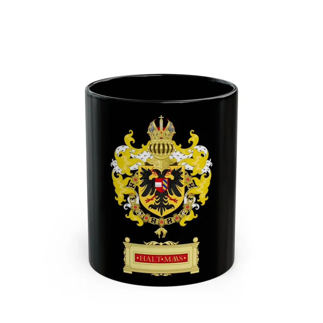 Ornamented Coat of Arms of Maximilian I, Holy Roman Emperor - Black Coffee Mug 11oz - Go Mug Yourself