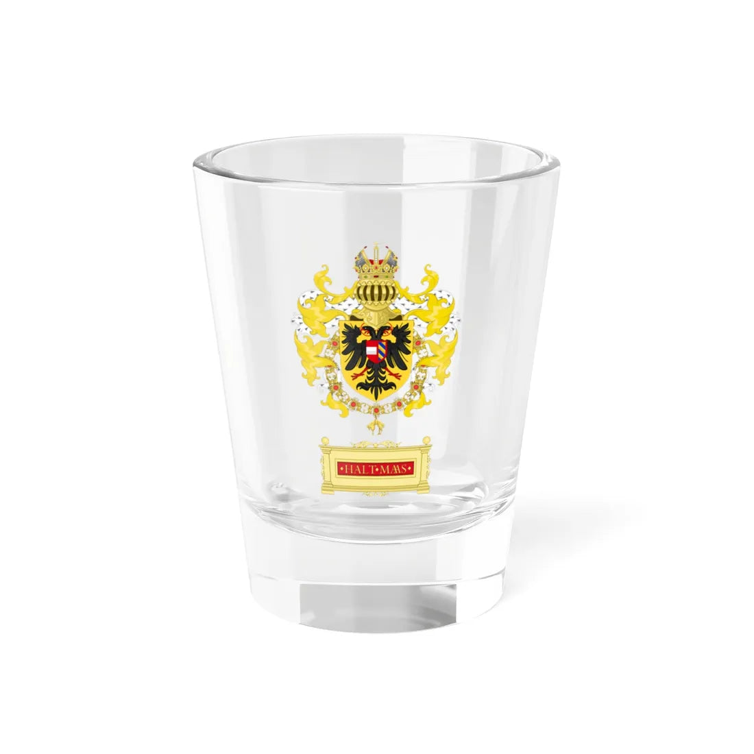 Ornamented Coat of Arms of Maximilian I Holy Roman Emperor (Germany) (Coat of Arms) Shot Glass 1.5oz 1.5oz - Go Mug Yourself