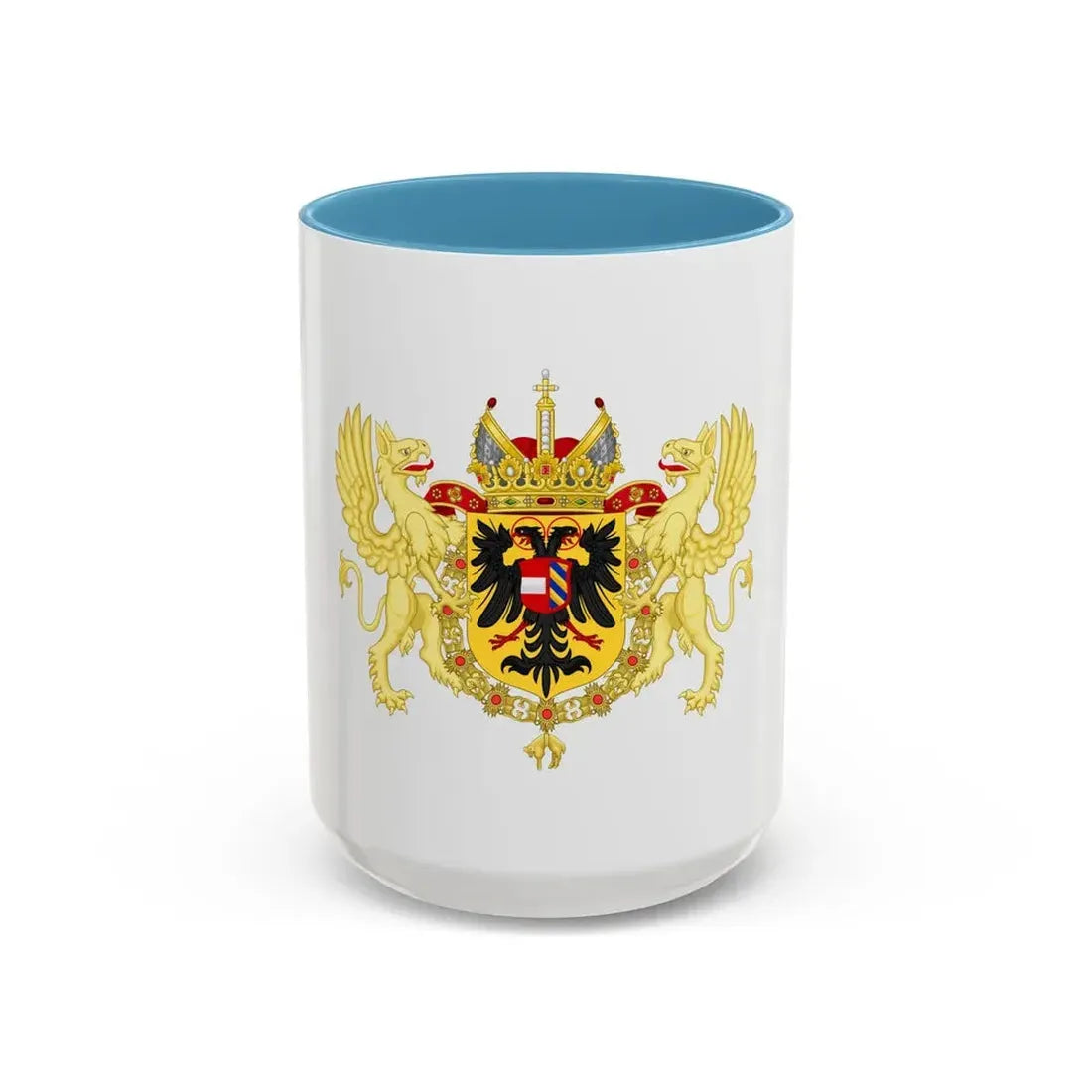 Ornamented Coat of Arms of Maximilian II, Holy Roman Emperor - Accent Coffee Mug 15oz Light Blue - Go Mug Yourself