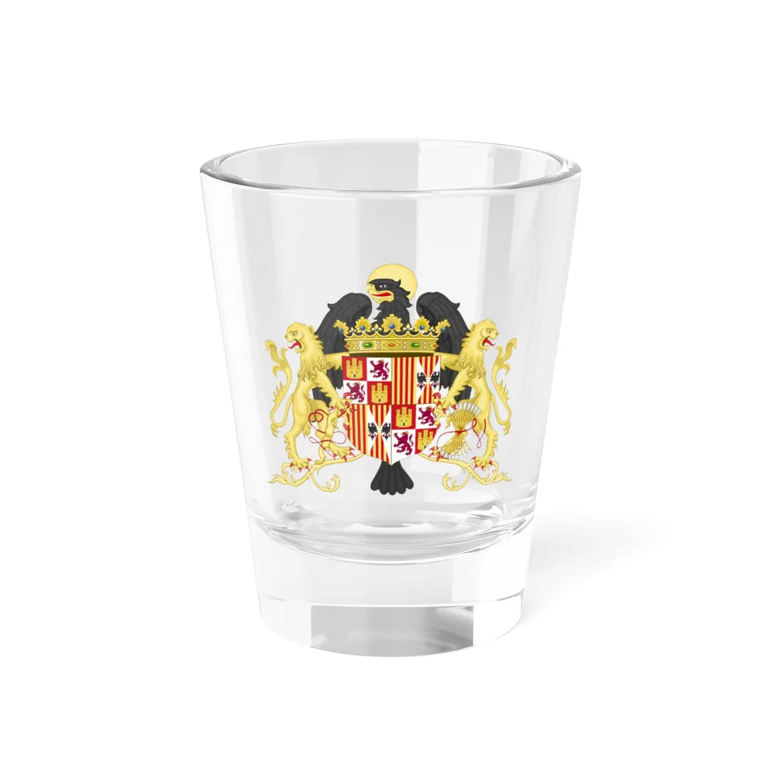 Ornamented Coat of Arms of Queen Isabella of Castile 1474-1492 (Spain) (Coat of Arms) Shot Glass 1.5oz 1.5oz - Go Mug Yourself
