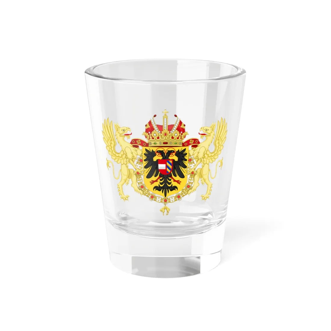 Ornamented Coat of Arms of Rudolf II Matthias and Ferdinand II Holy Roman Emperors (Austria) (Coat of Arms) Shot Glass 1.5oz 1.5oz - Go Mug Yourself