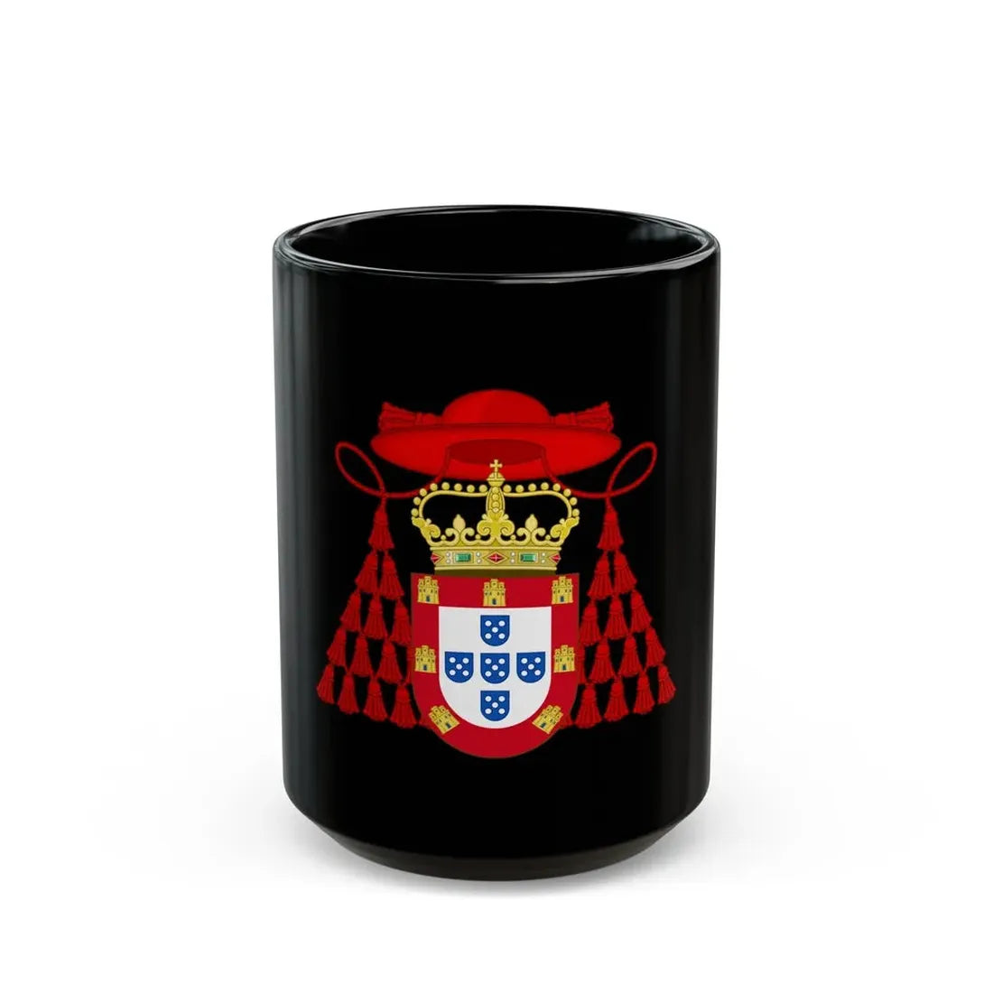 Ornamented Royal Coat of Arms of Cardinal Henry I of Portugal - Black Coffee Mug 15oz - Go Mug Yourself