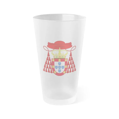Ornamented Royal Coat of Arms of Cardinal Henry I of Portugal - Frosted Pint Glass 16oz 16oz Frosted - Go Mug Yourself