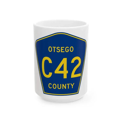 Otsego County C-42 (Michigan) (Road Sign) White Coffee Mug 15oz - Go Mug Yourself