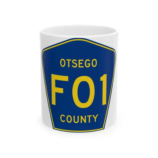 Otsego County F-01 (Michigan) (Road Sign) White Coffee Mug 11oz - Go Mug Yourself