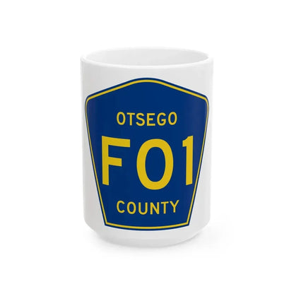 Otsego County F-01 (Michigan) (Road Sign) White Coffee Mug 15oz - Go Mug Yourself