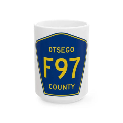 Otsego County F-97 (Michigan) (Road Sign) White Coffee Mug 15oz - Go Mug Yourself