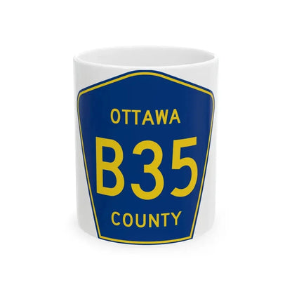 Ottawa County B-35 (Michigan) (Road Sign) White Coffee Mug 11oz - Go Mug Yourself