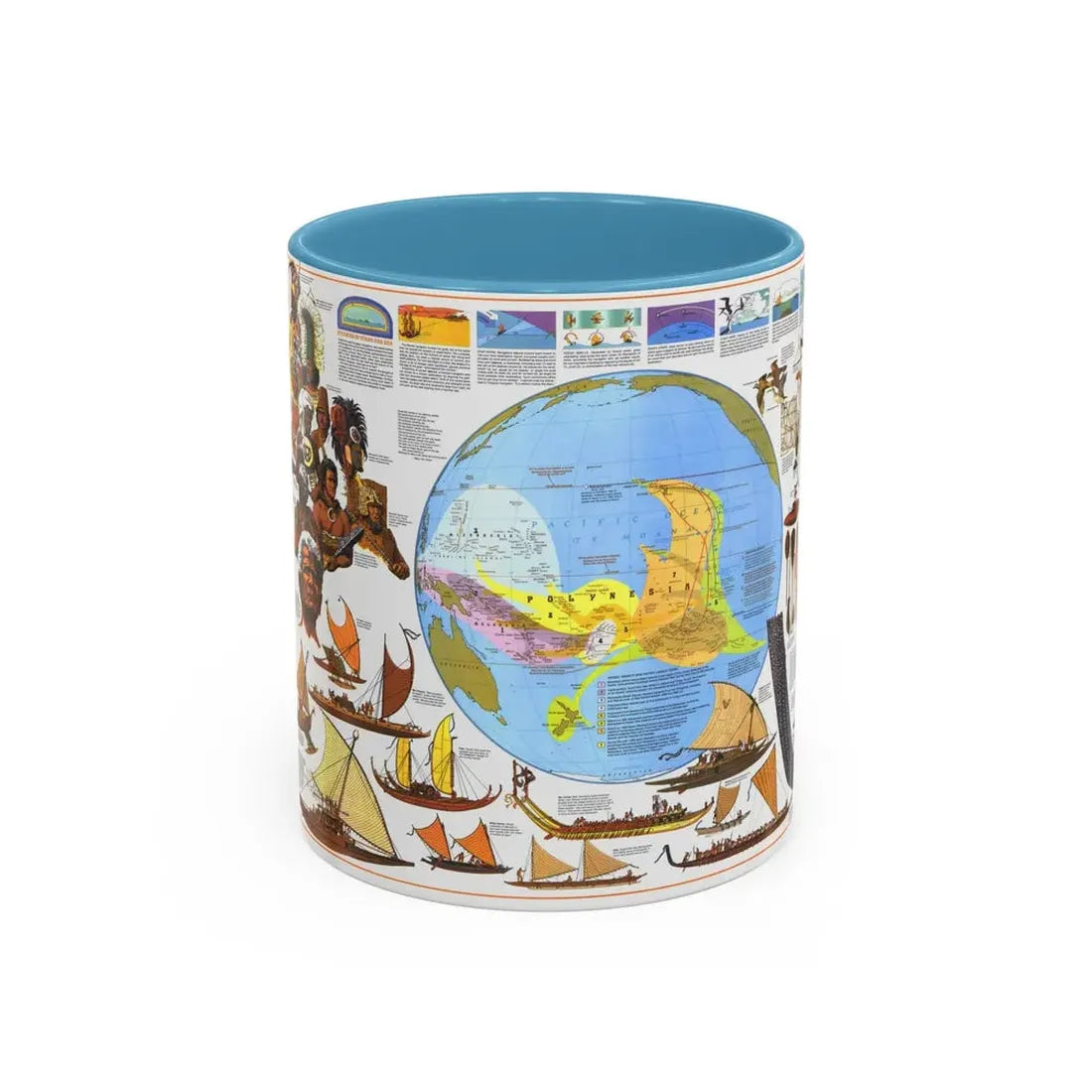 Pacific - Discoverers of the (1974) (Map) Accent Coffee Mug 11oz Light Blue - Go Mug Yourself
