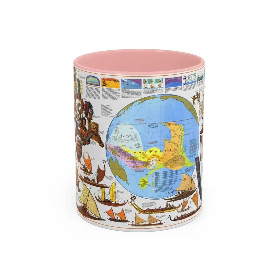 Pacific - Discoverers of the (1974) (Map) Accent Coffee Mug 11oz Pink - Go Mug Yourself