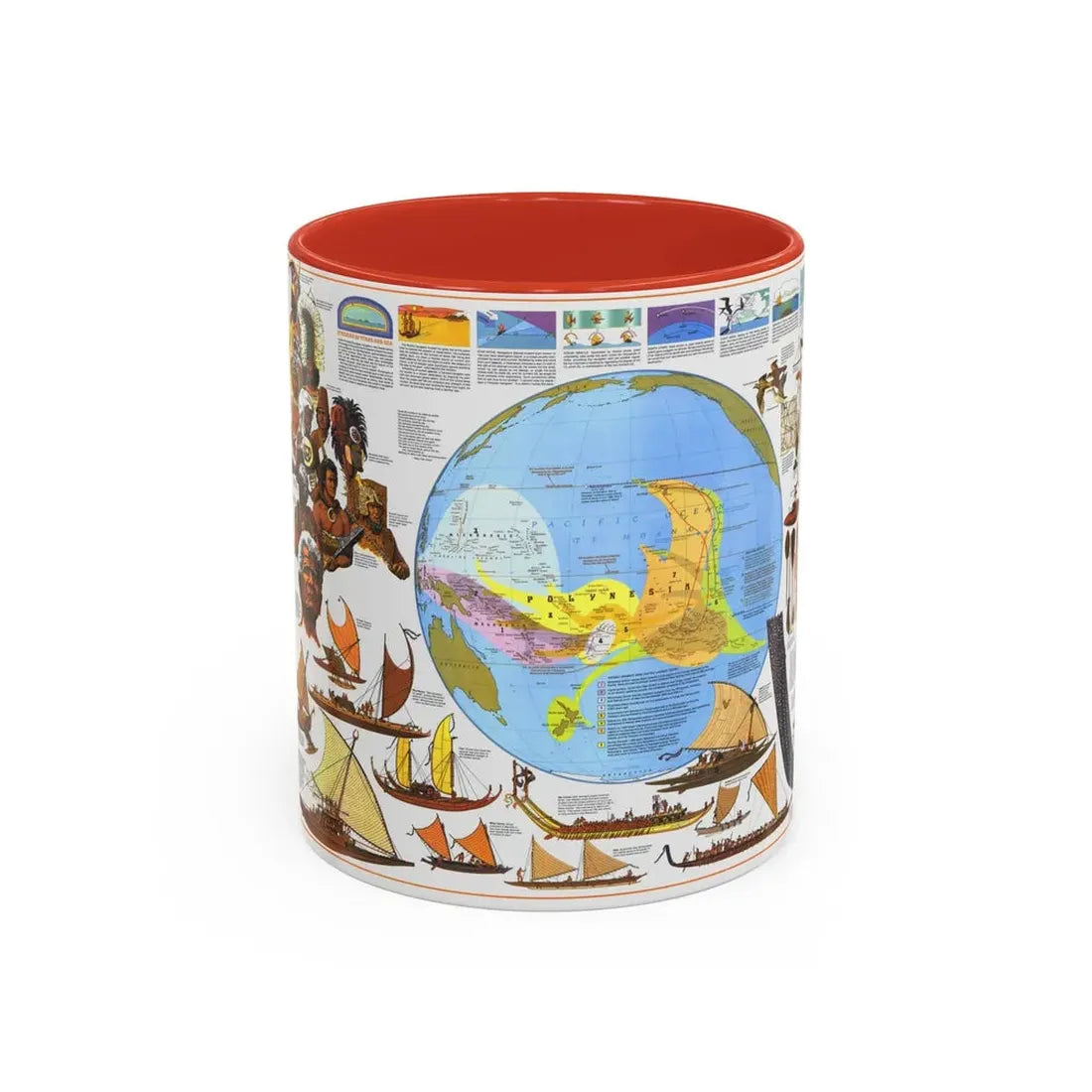 Pacific - Discoverers of the (1974) (Map) Accent Coffee Mug 11oz Red - Go Mug Yourself