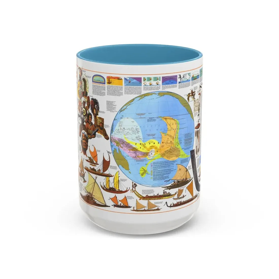 Pacific - Discoverers of the (1974) (Map) Accent Coffee Mug 15oz Light Blue - Go Mug Yourself