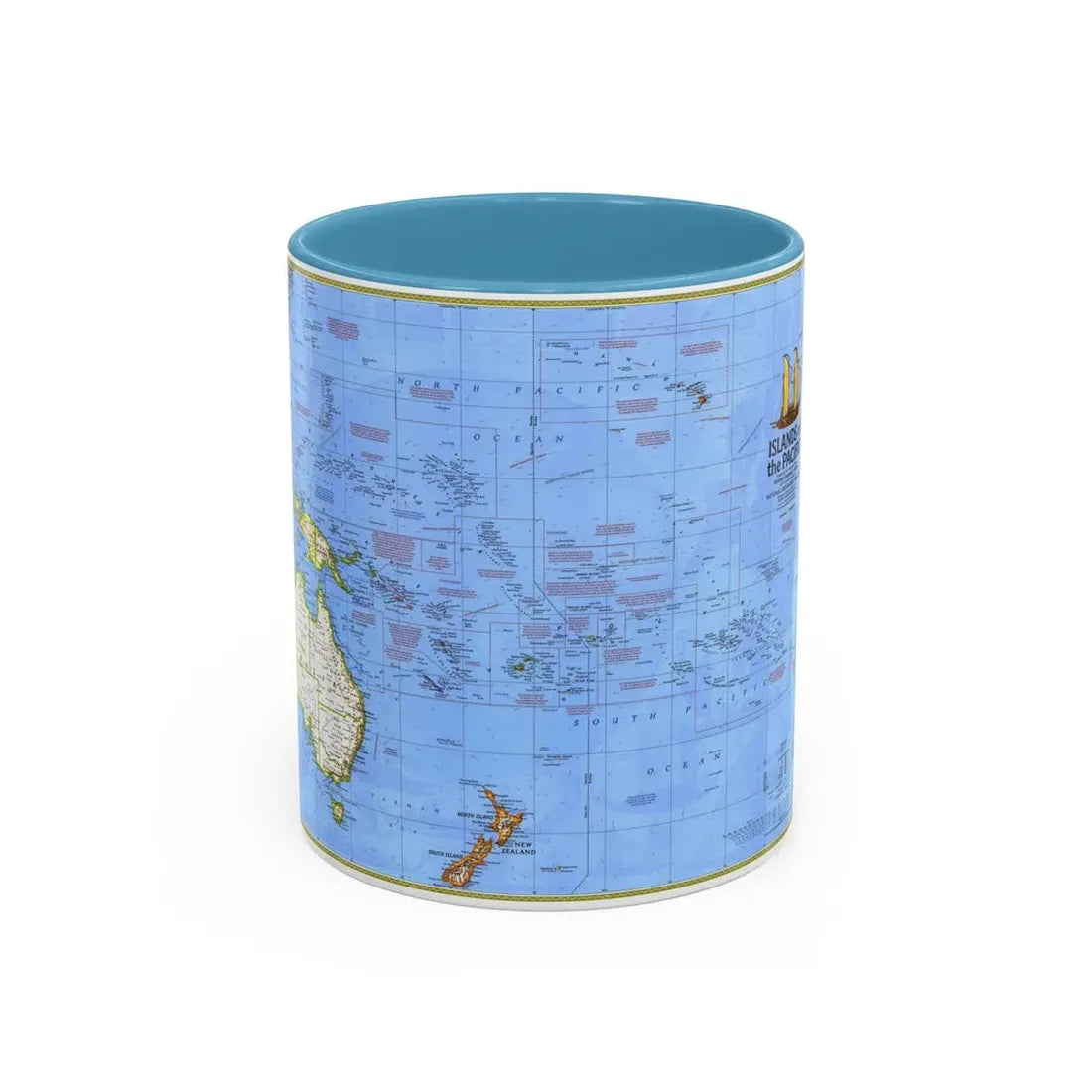 Pacific - Islands of the (1974) (Map) Accent Coffee Mug 11oz Light Blue - Go Mug Yourself
