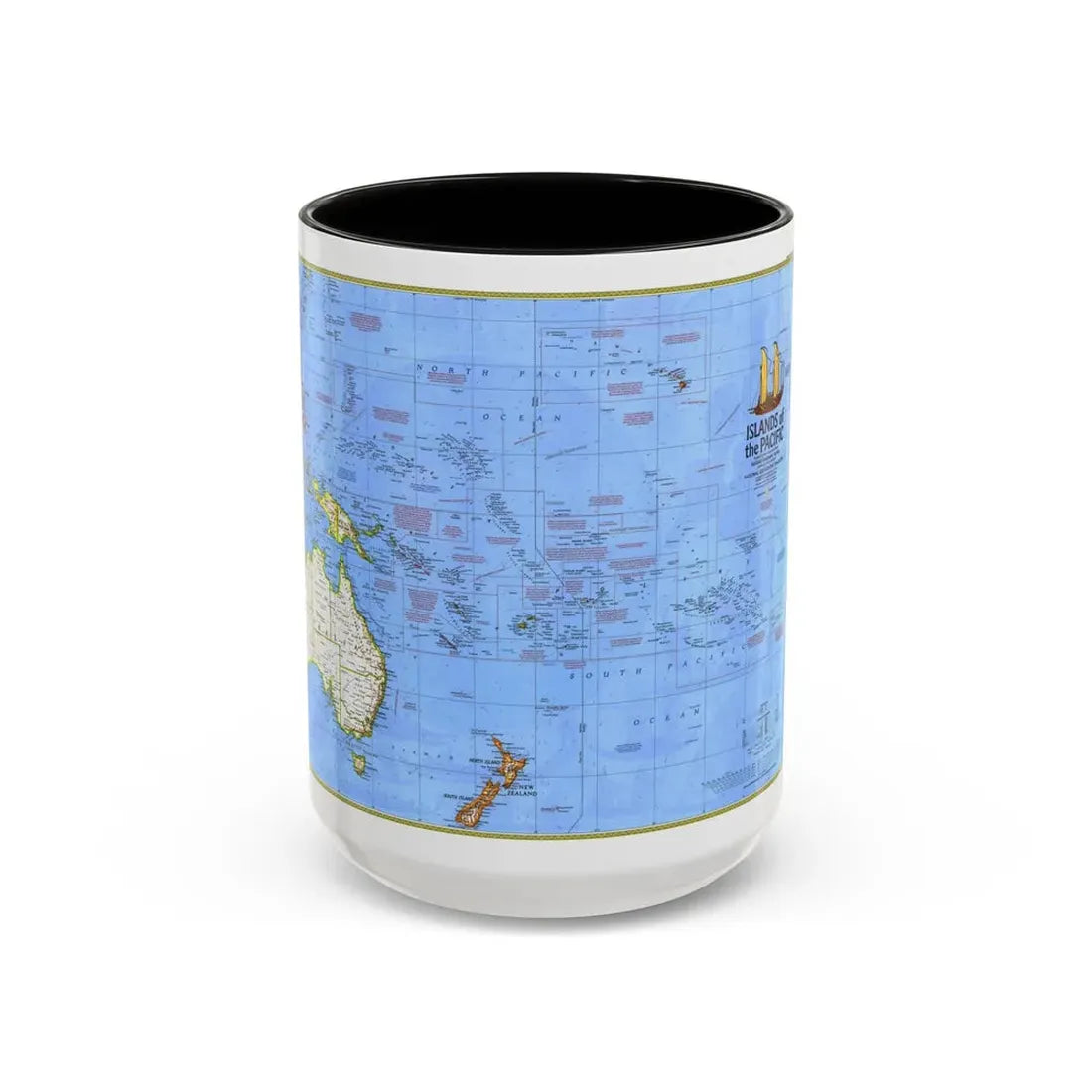 Pacific - Islands of the (1974) (Map) Accent Coffee Mug 15oz Black - Go Mug Yourself