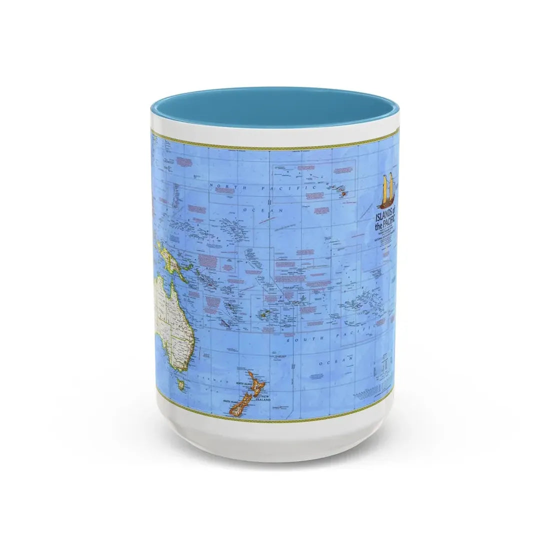Pacific - Islands of the (1974) (Map) Accent Coffee Mug 15oz Light Blue - Go Mug Yourself