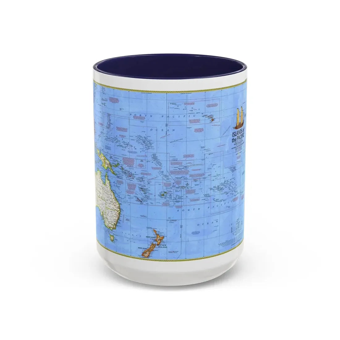 Pacific - Islands of the (1974) (Map) Accent Coffee Mug 15oz Navy - Go Mug Yourself