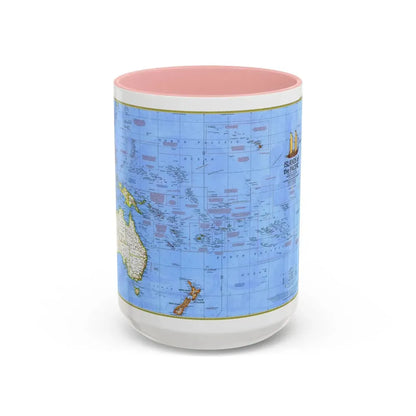 Pacific - Islands of the (1974) (Map) Accent Coffee Mug 15oz Pink - Go Mug Yourself