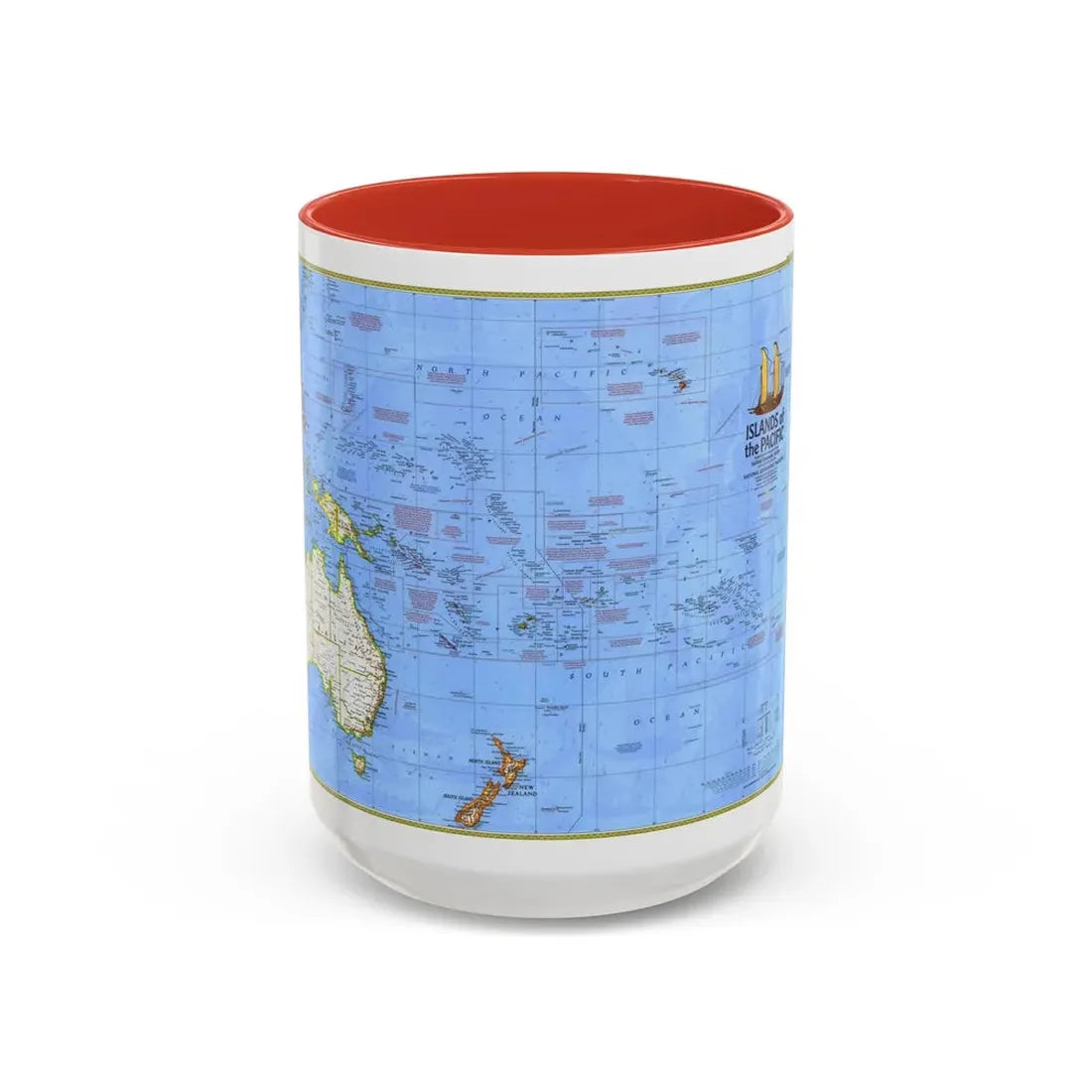 Pacific - Islands of the (1974) (Map) Accent Coffee Mug 15oz Red - Go Mug Yourself