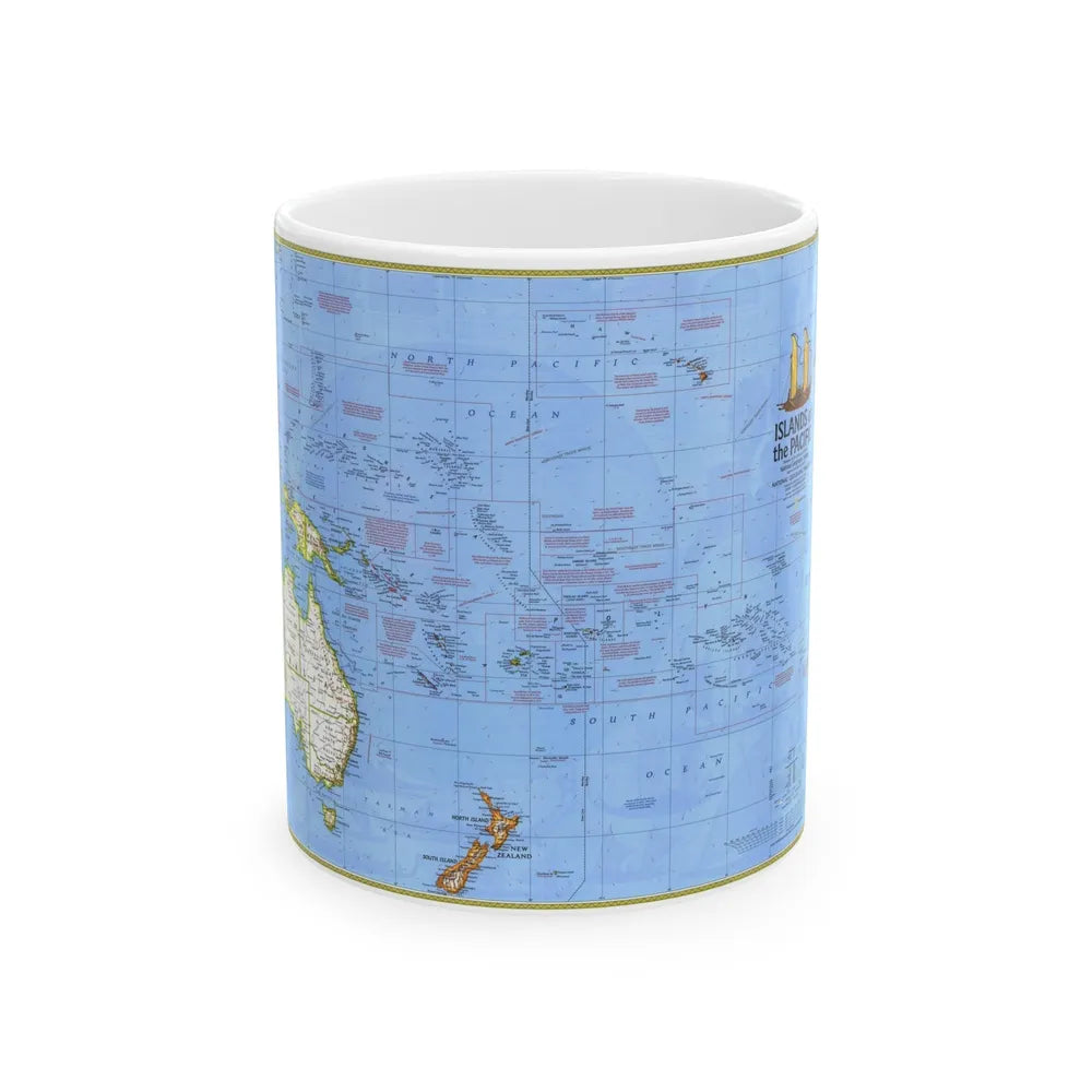 Pacific - Islands of the (1974) (Map) White Coffee Mug-11oz-Go Mug Yourself