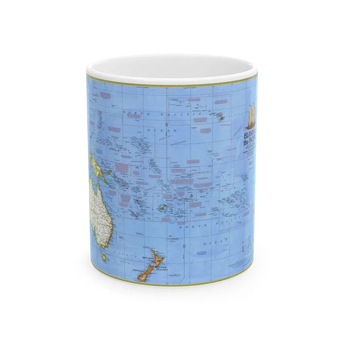 Pacific - Islands of the (1974) (Map) White Coffee Mug 11oz - Go Mug Yourself