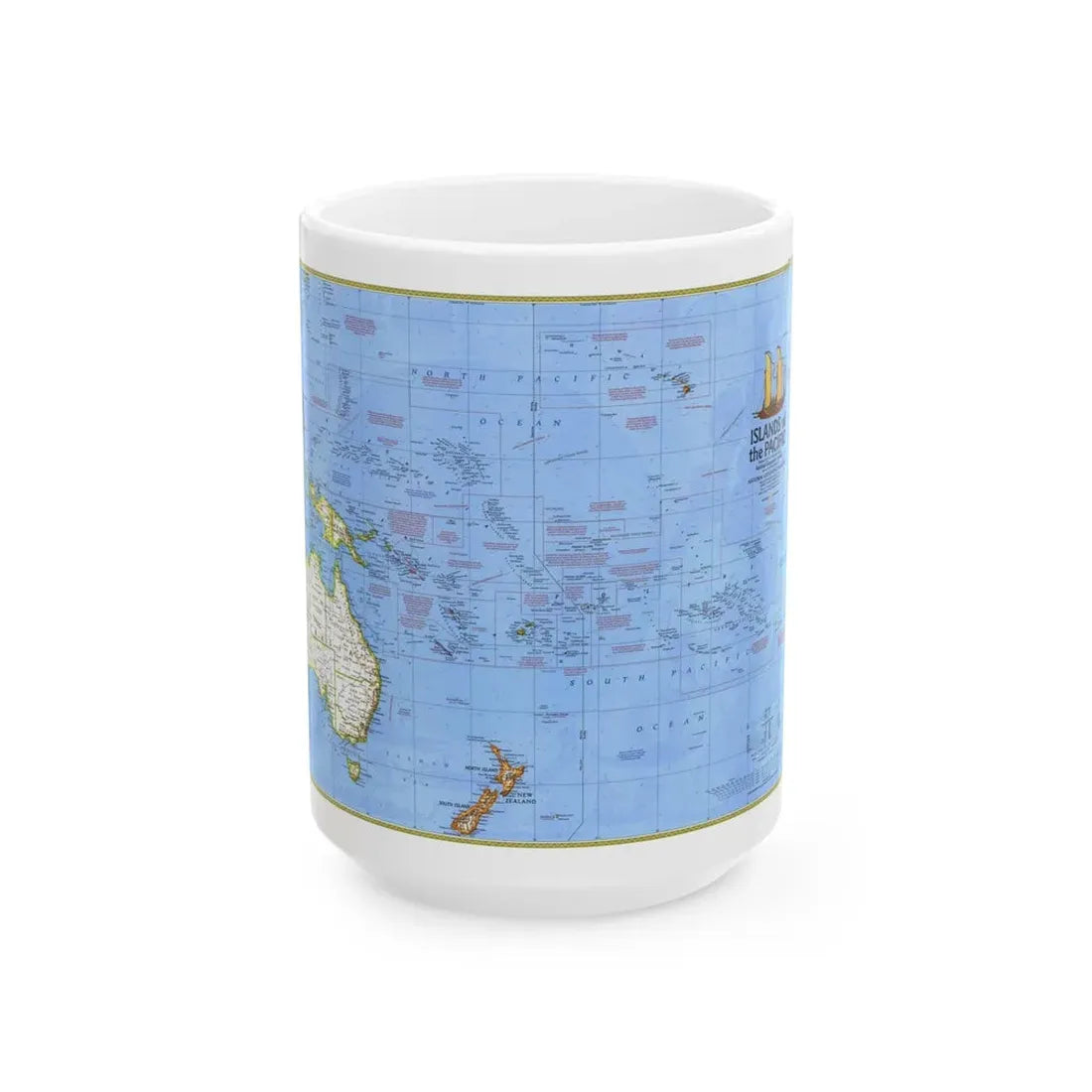 Pacific - Islands of the (1974) (Map) White Coffee Mug 15oz - Go Mug Yourself