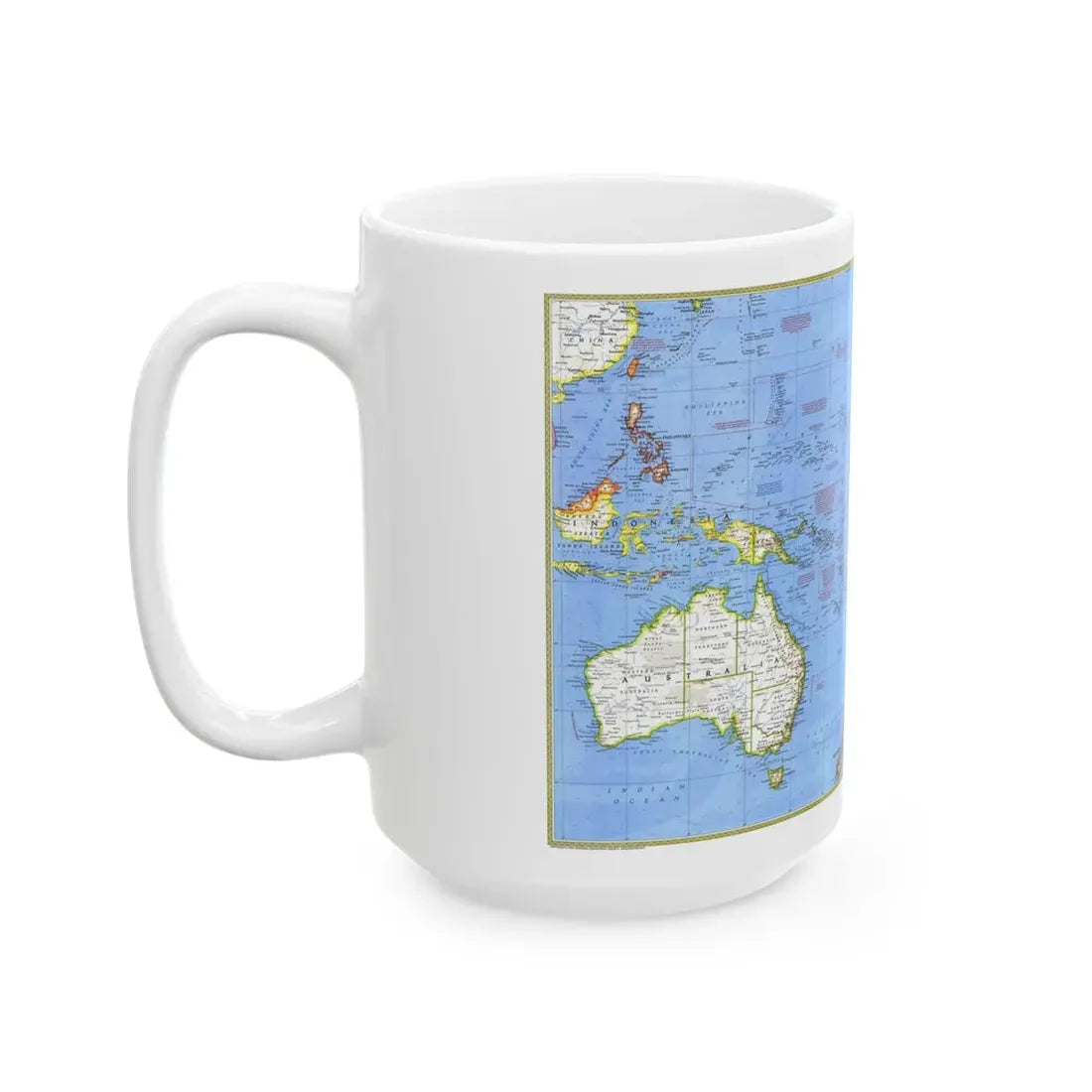 Pacific - Islands of the (1974) (Map) White Coffee Mug - Go Mug Yourself