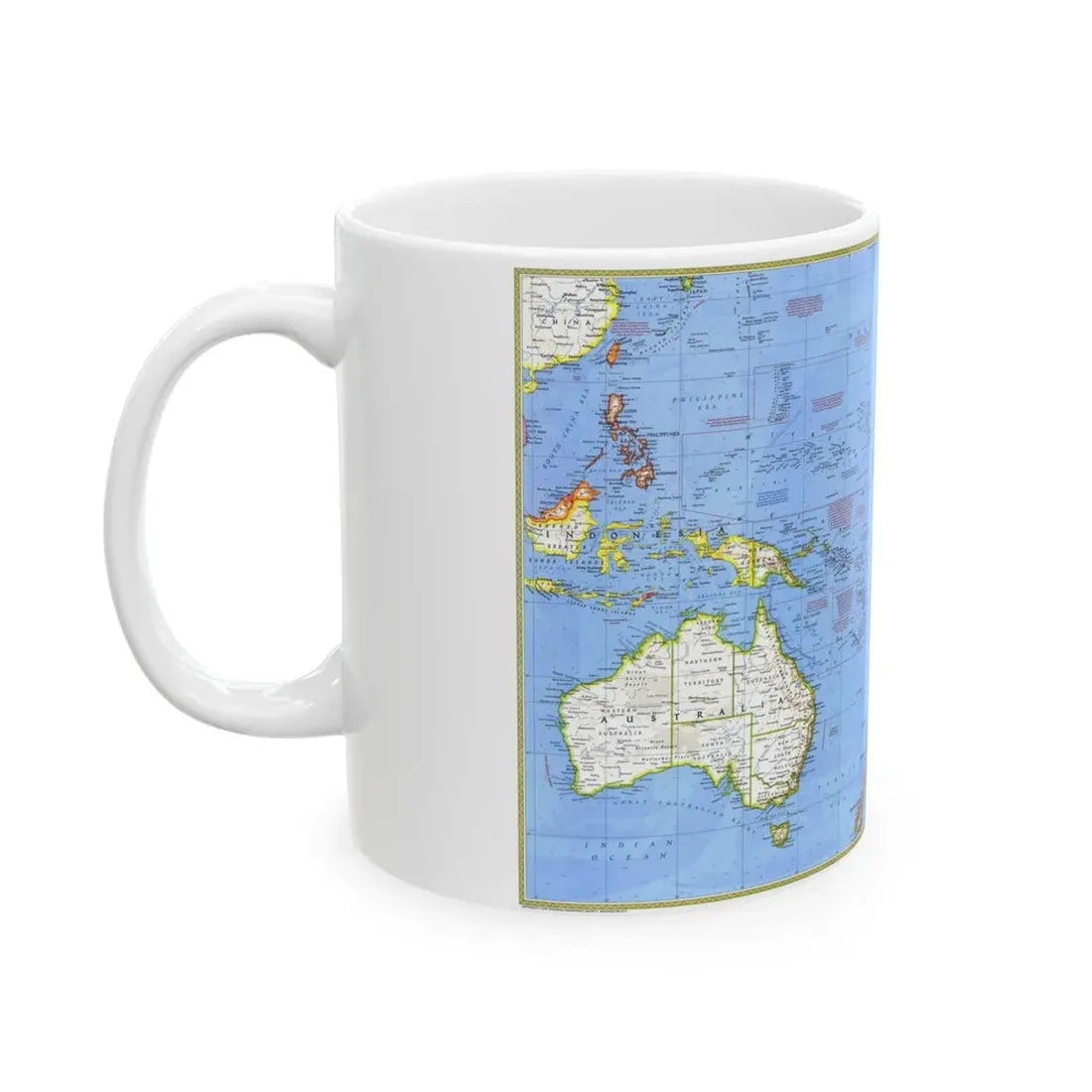 Pacific - Islands of the (1974) (Map) White Coffee Mug - Go Mug Yourself