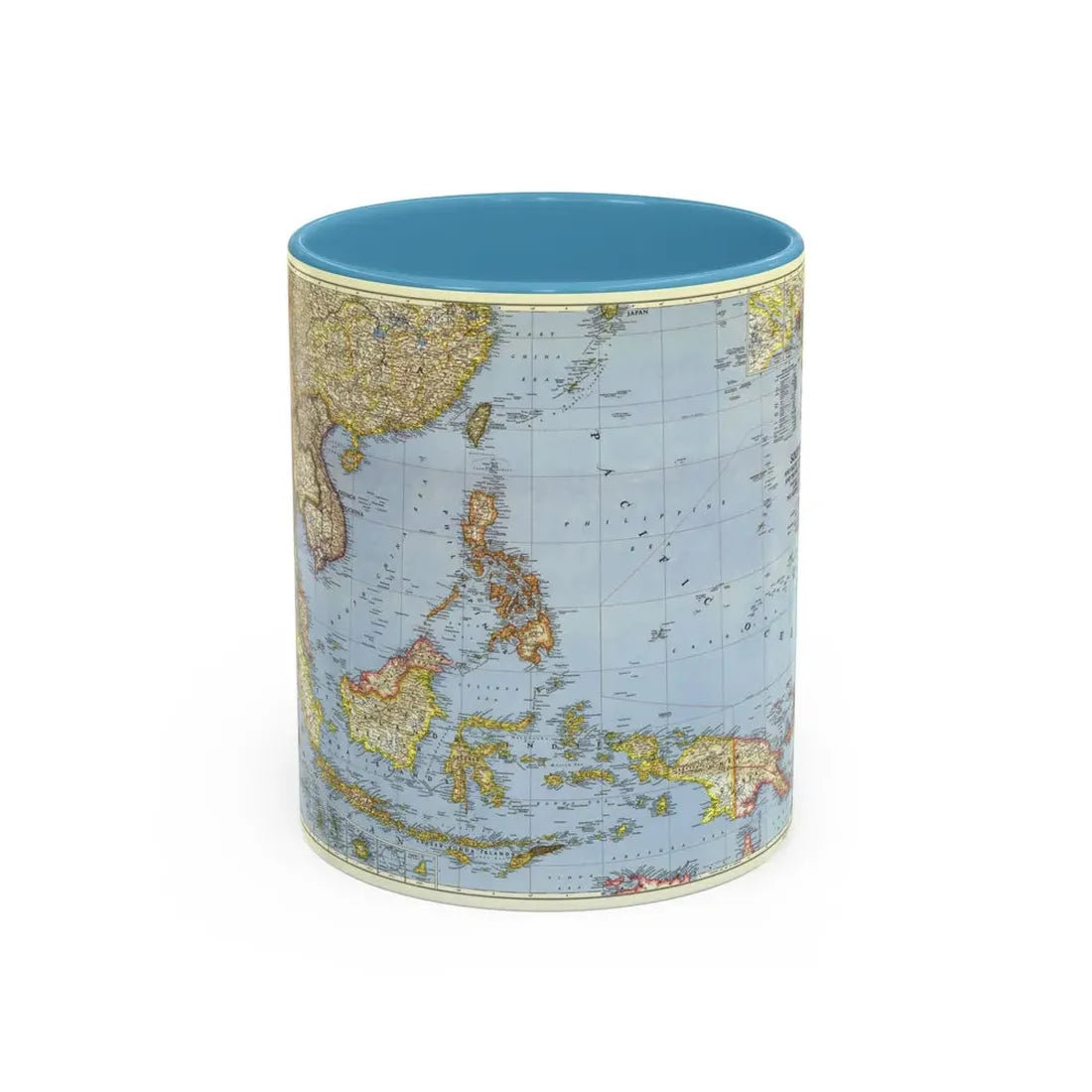 Pacific Islands - Southeast Asia (1944) (Map) Accent Coffee Mug 11oz Light Blue - Go Mug Yourself